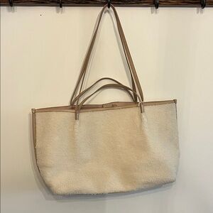 Universal Thread Cream Sherpa Tote with Tan Trim and Straps - Double Handle